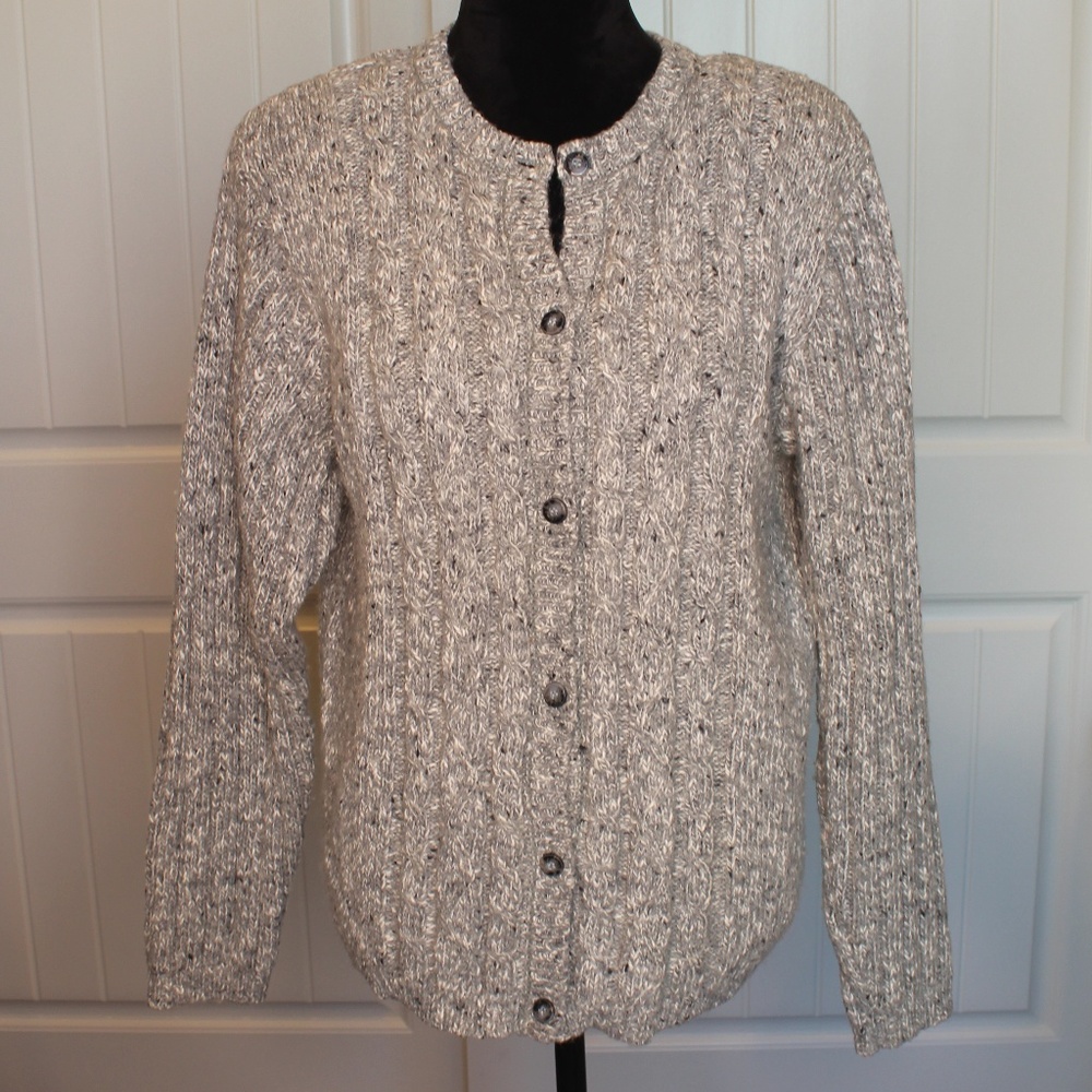 Baxter Wells Thick Grey Speckled Cardigan Sweater